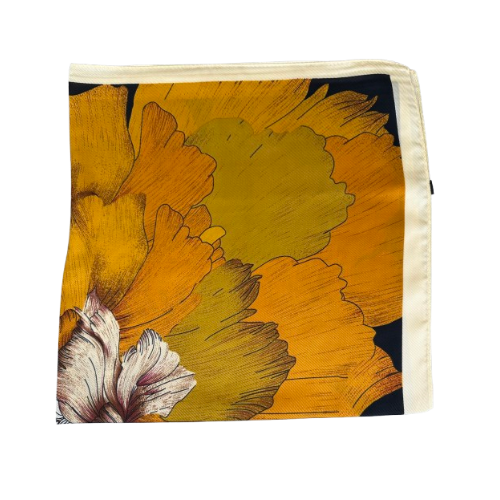 Kleines Halstuch Blüten-Muster – Schwarz & Gold