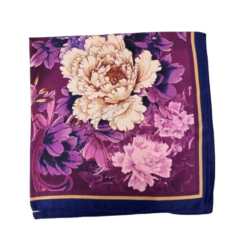 Kleines Halstuch Blüten-Muster – Beige & Violett