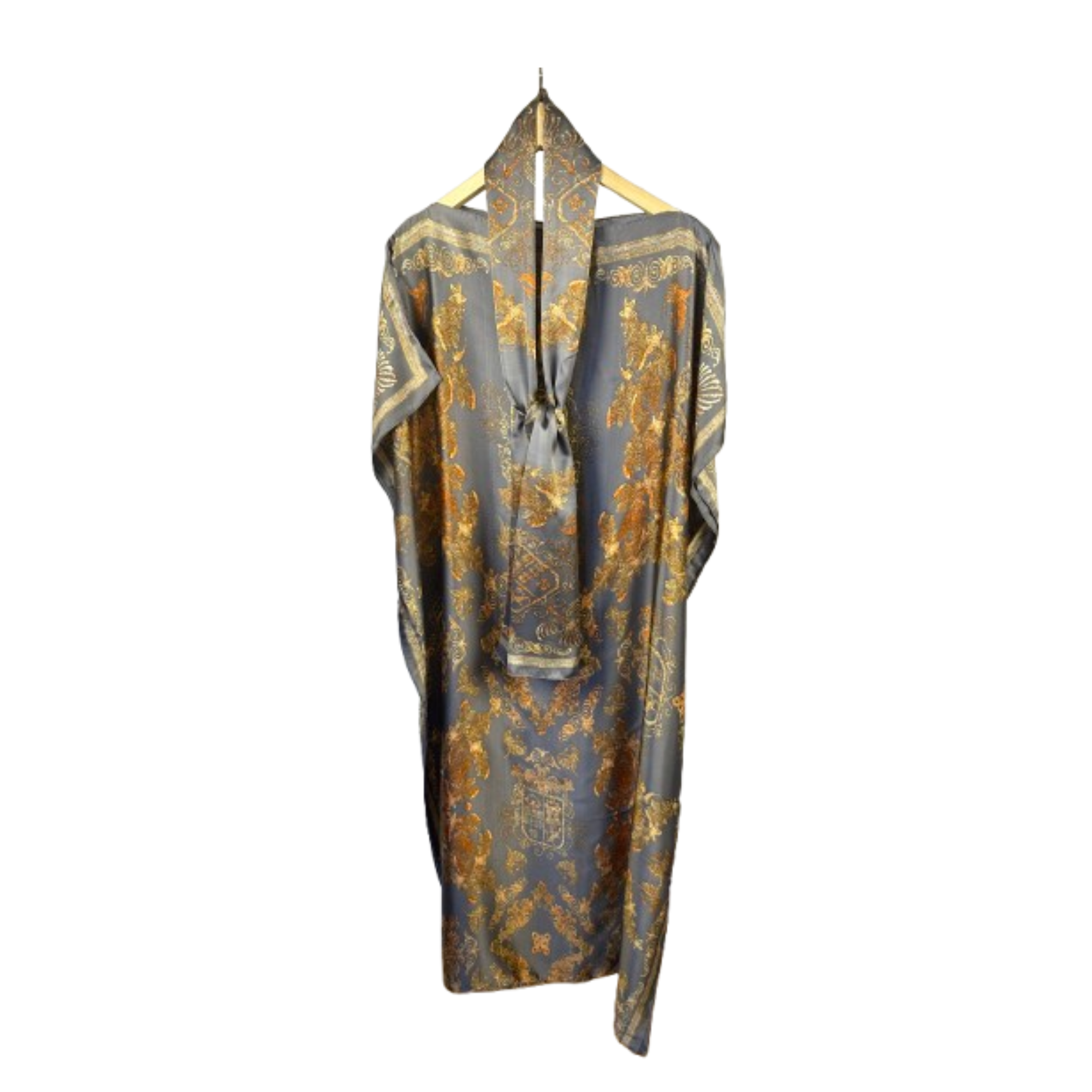 Elegantes Kleid Royale-Muster – Gold & Grau
