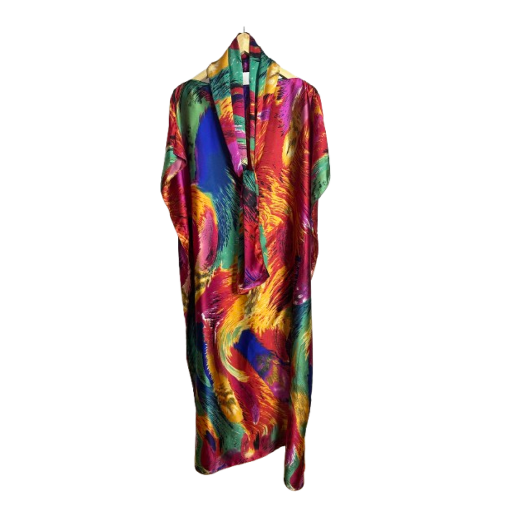 Elegantes Kleid Tropical-Muster – Rot & Gelb