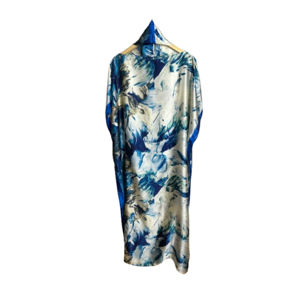 Elegantes Kleid Arctic-Muster – Blau & Weiß