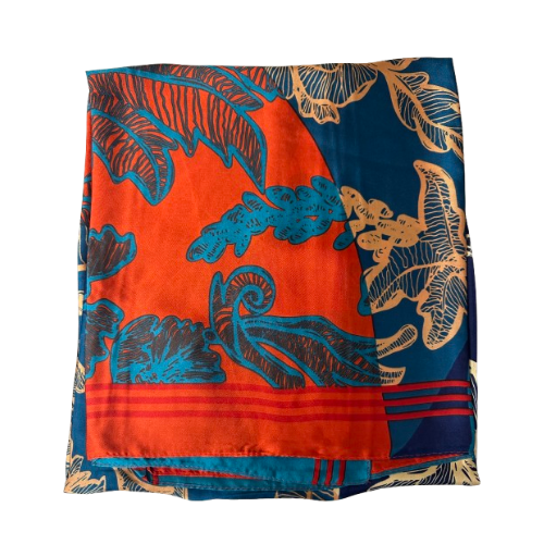 Elegantes Halstuch Blüten-Muster – Blau & Rot